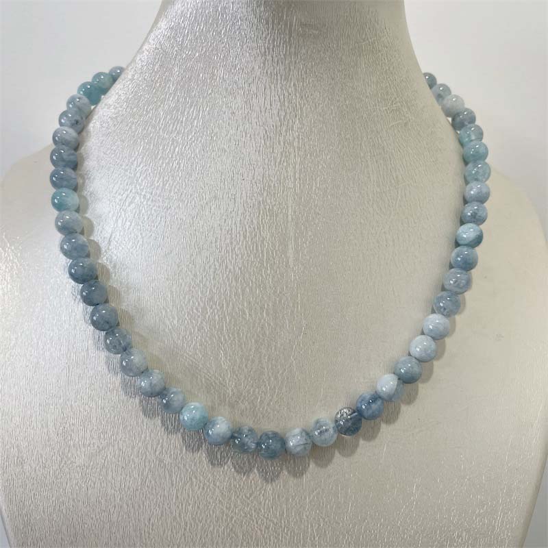 Yoga Health & Fitness Center - 8MM Aquamarijn Jade Ketting Blauw Natuursteen
