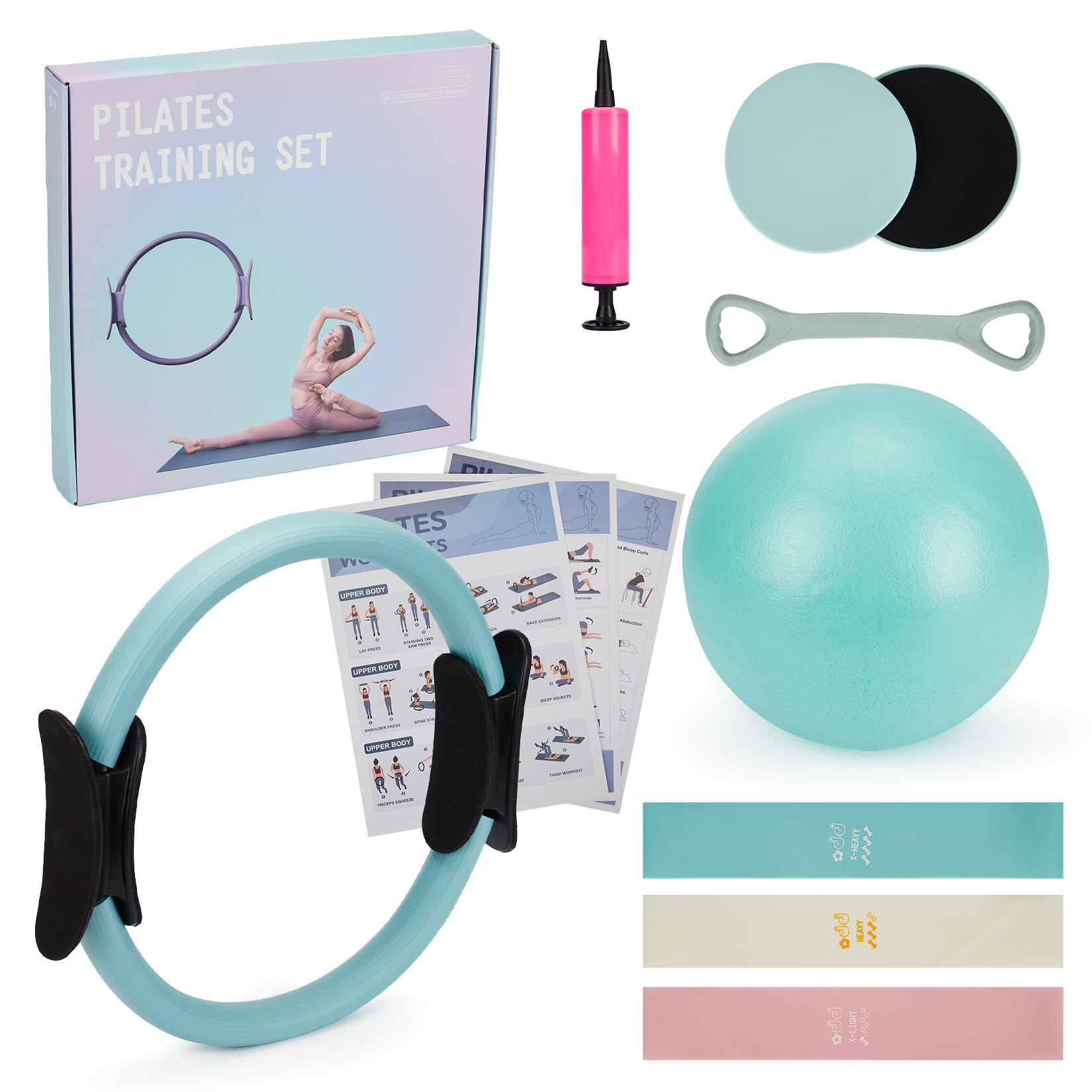 Yoga Fitness Bar - Pilates trainingsset, 6-in-1 pilatesring, oefenbal, weerstandsbanden,